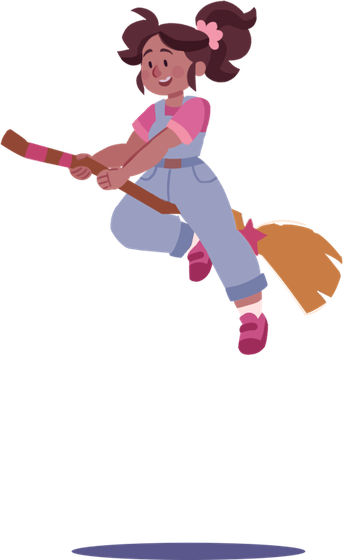 Elvira flying on her broom