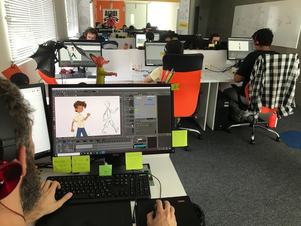Animação em progresso: personagem e rig na tela